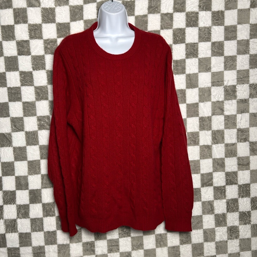 Marshall Fields pure cashmere sweater cable knit luxury vtg red M medium
